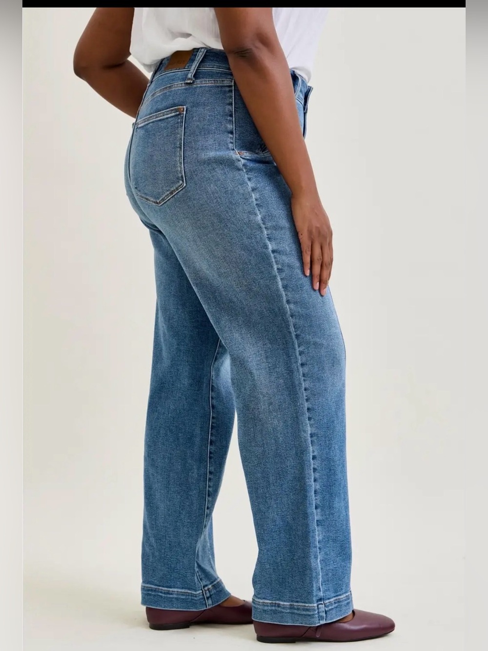 Judy Blue High Waist Star Front Seam Detail Wide Leg Jeans Plus Size 14W–24W NWT - Picture 3 of 6